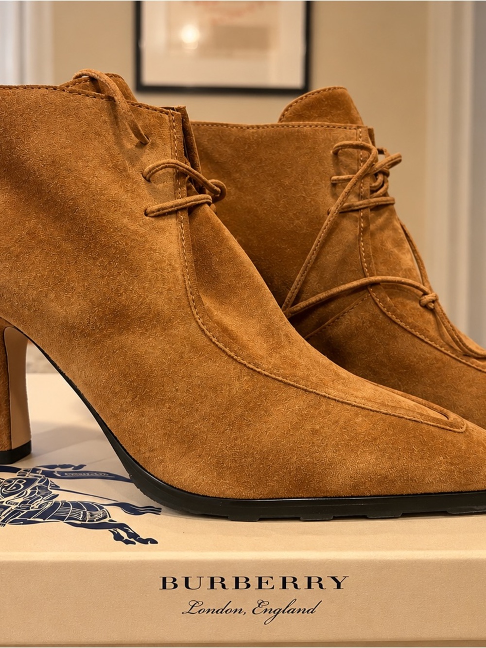 Burberry Tan Suede Lace-Up Ankle Booties